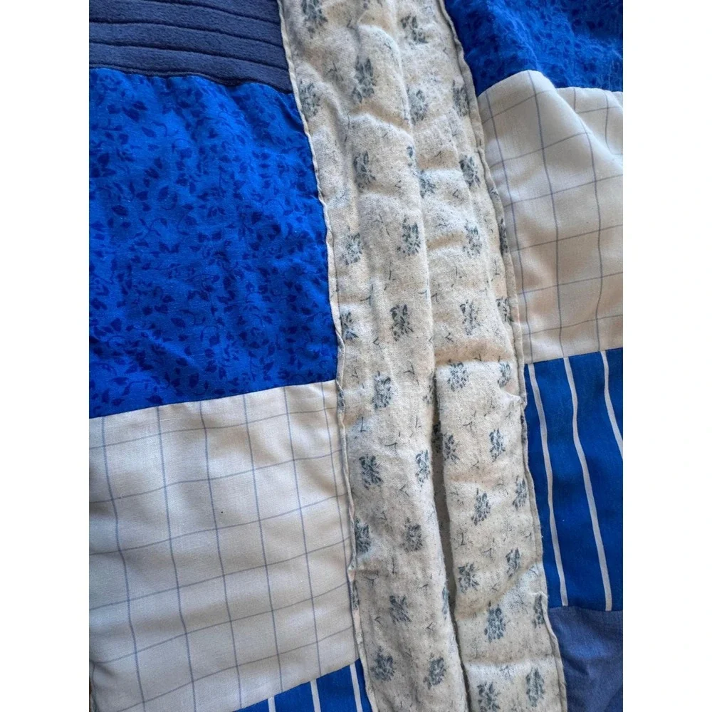 Vintage Noahs Ark Patchwork Baby Quilt Blue Nursery OS‎ Cottagecore Minimalist